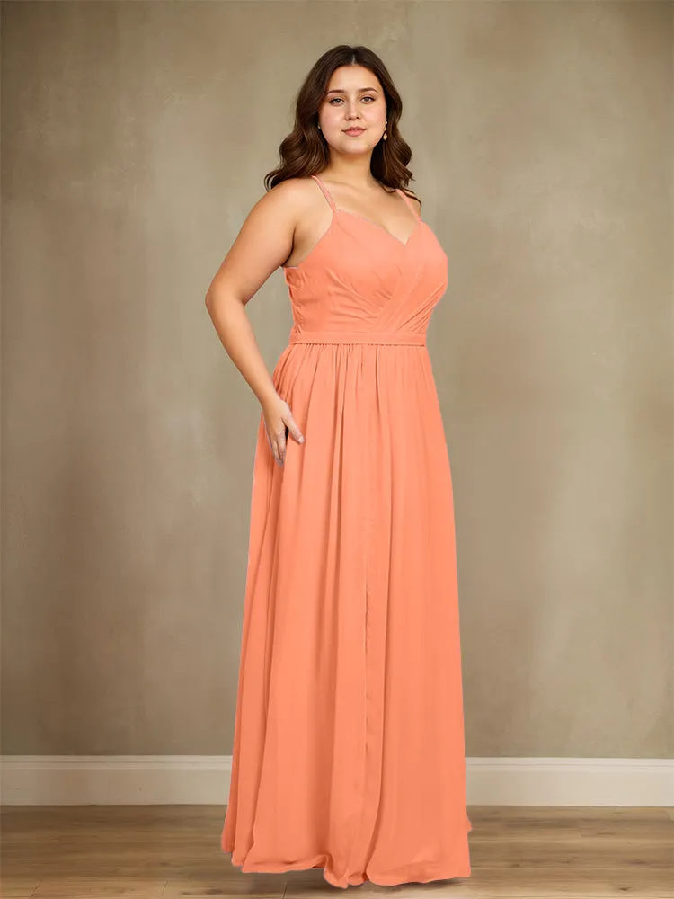 Sweetheart A Line Spaghetti Straps Plus Size Bridesmaid Dresses with Slit