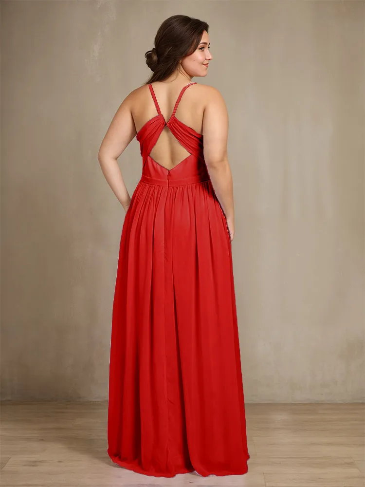 Sweetheart A Line Spaghetti Straps Plus Size Bridesmaid Dresses with Slit