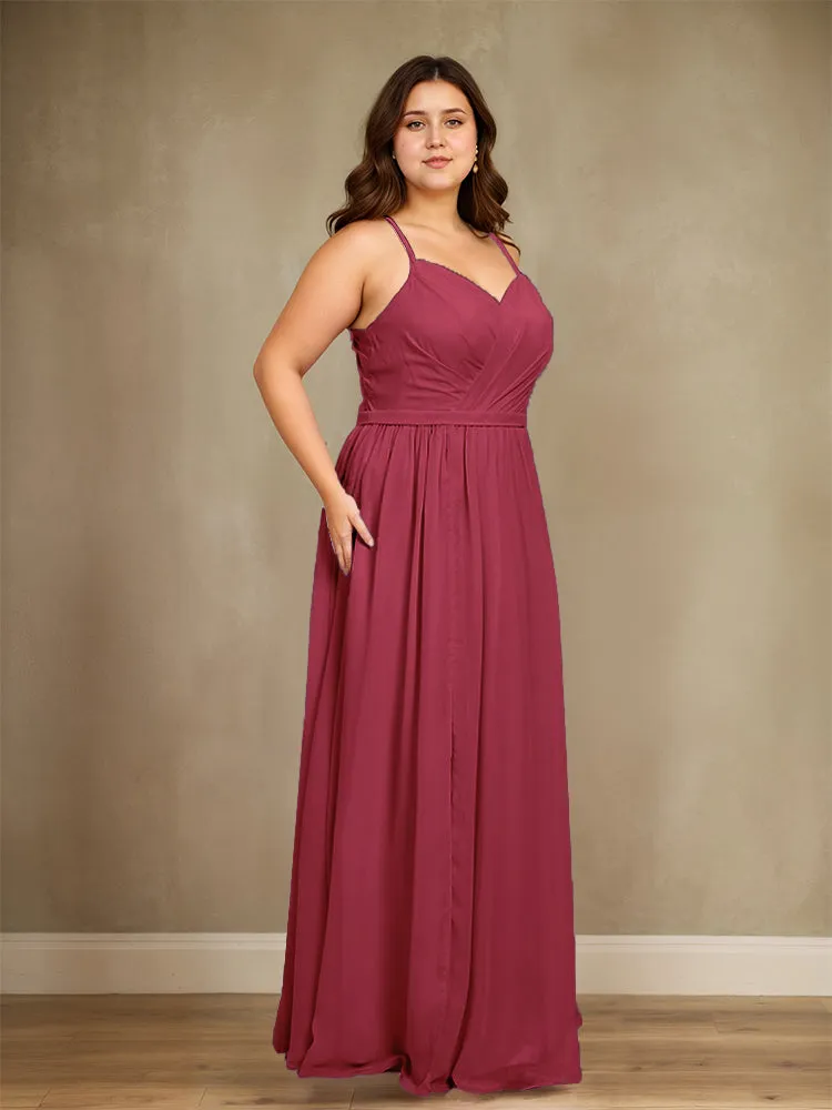 Sweetheart A Line Spaghetti Straps Plus Size Bridesmaid Dresses with Slit