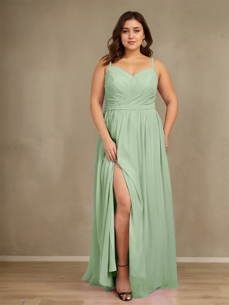 Sweetheart A Line Spaghetti Straps Plus Size Bridesmaid Dresses with Slit