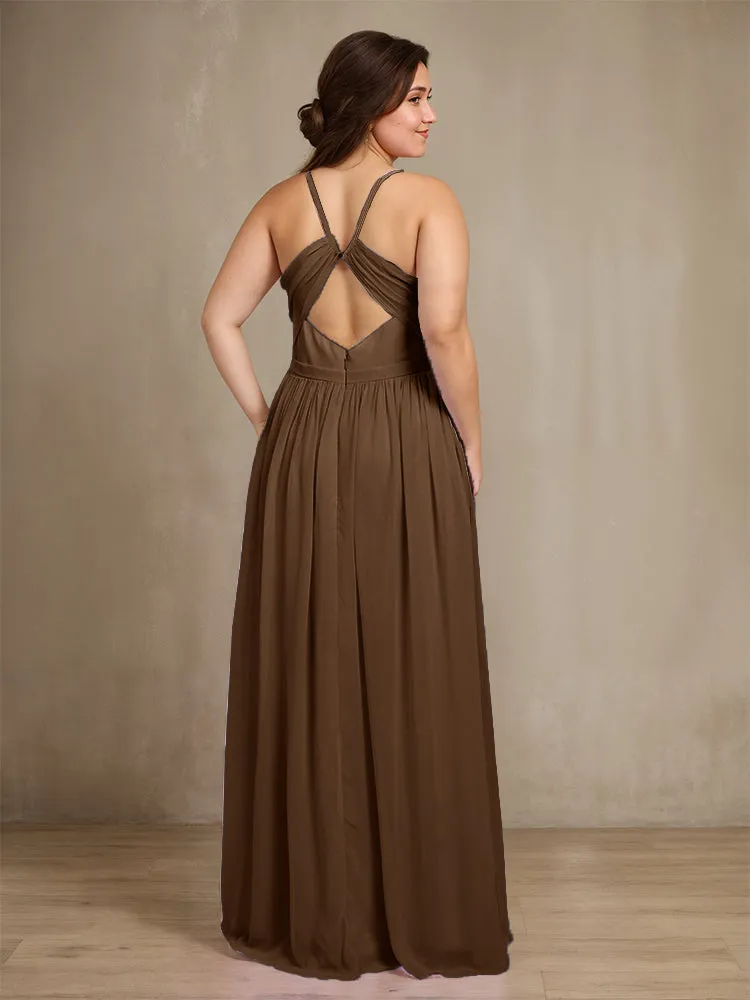 Sweetheart A Line Spaghetti Straps Plus Size Bridesmaid Dresses with Slit