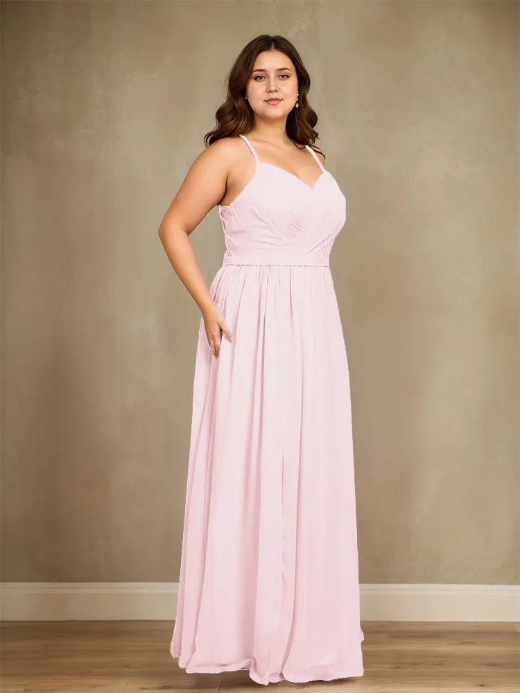 Sweetheart A Line Spaghetti Straps Plus Size Bridesmaid Dresses with Slit