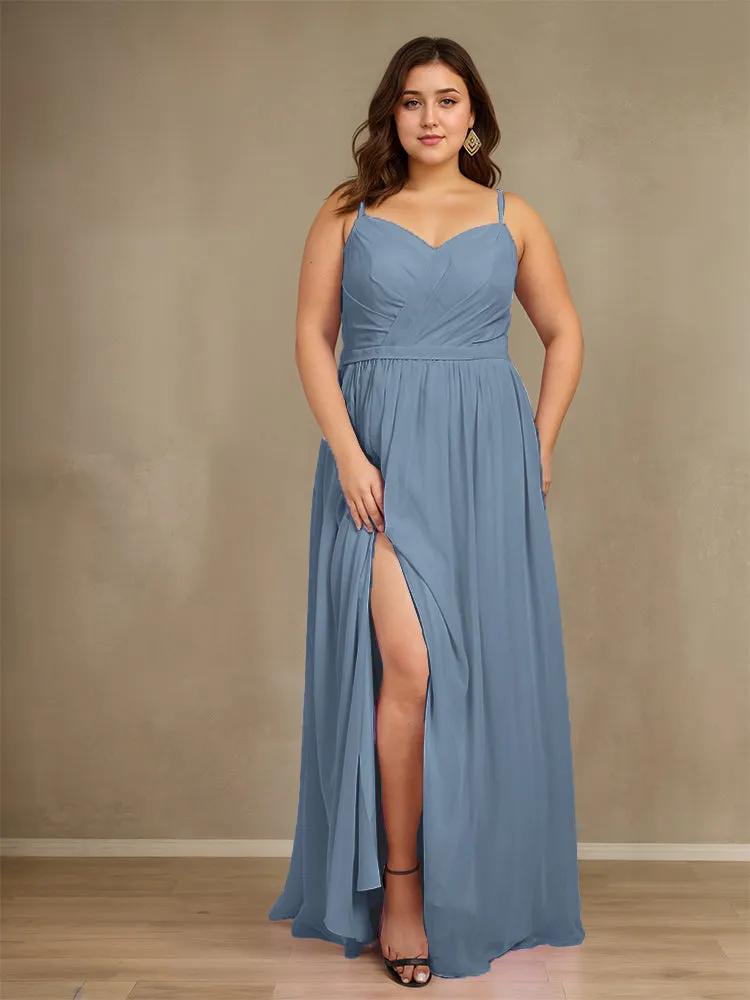 Sweetheart A Line Spaghetti Straps Plus Size Bridesmaid Dresses with Slit