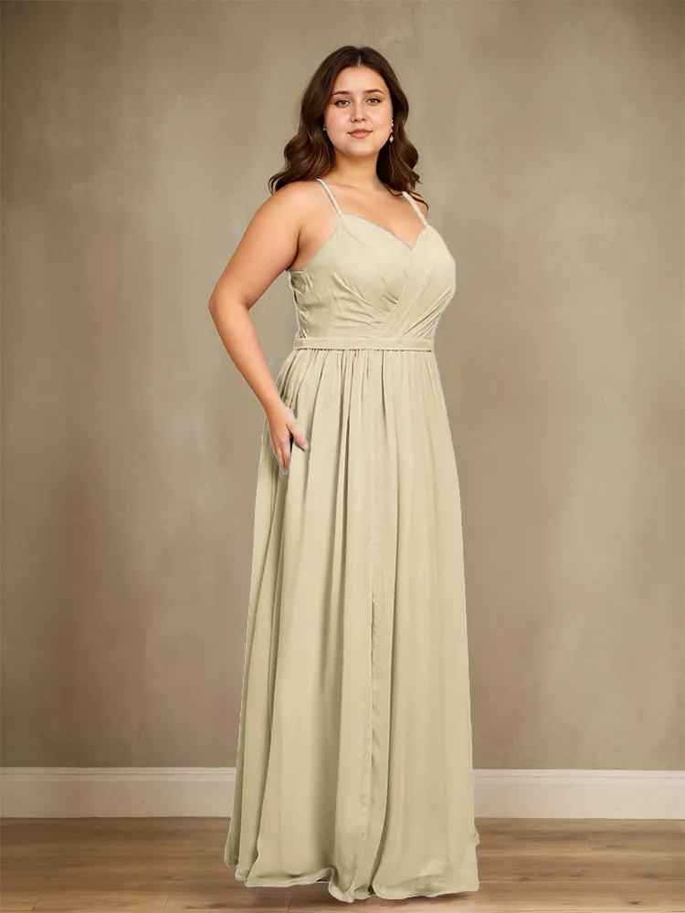 Sweetheart A Line Spaghetti Straps Plus Size Bridesmaid Dresses with Slit