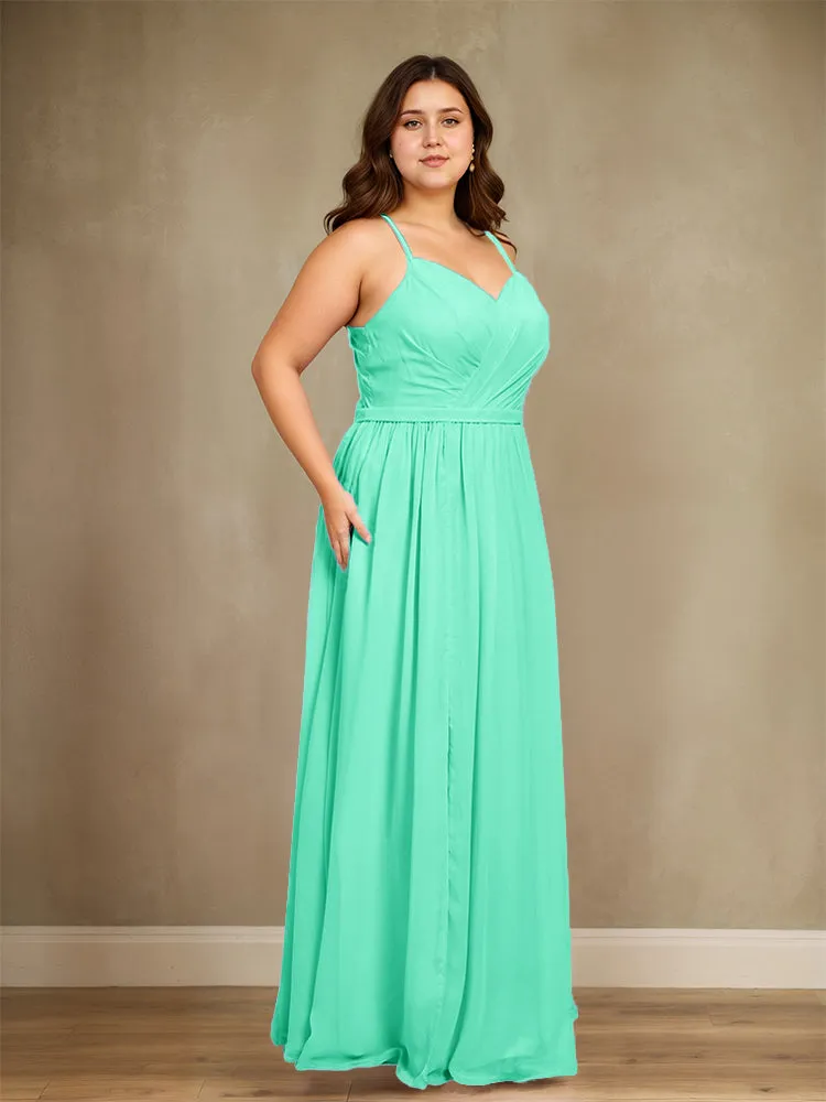 Sweetheart A Line Spaghetti Straps Plus Size Bridesmaid Dresses with Slit