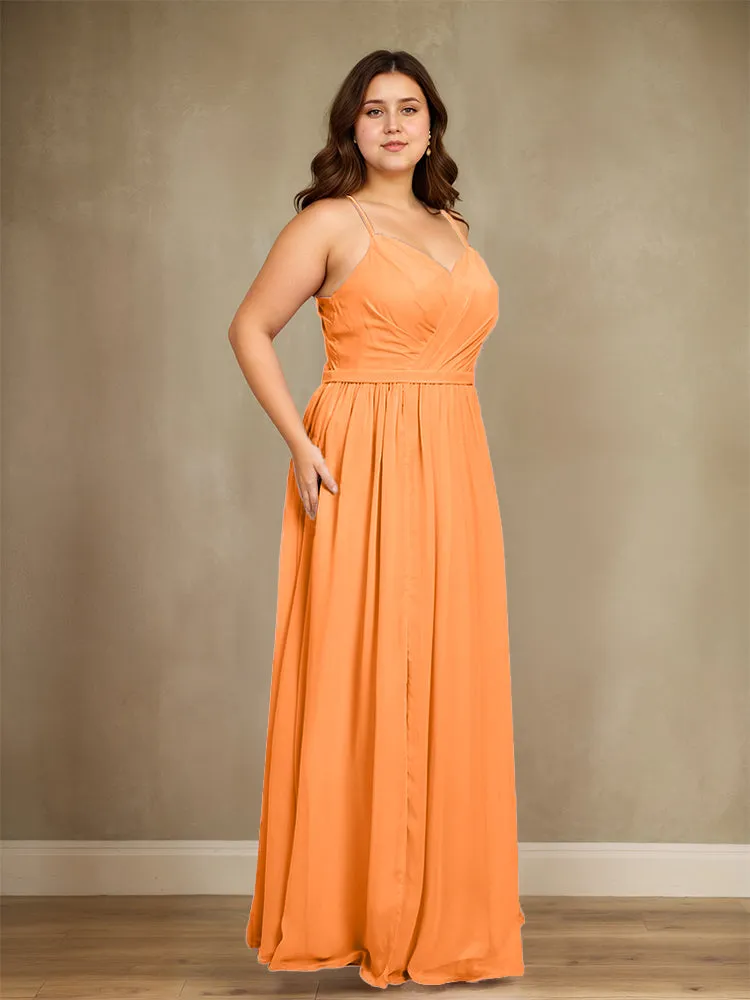 Sweetheart A Line Spaghetti Straps Plus Size Bridesmaid Dresses with Slit