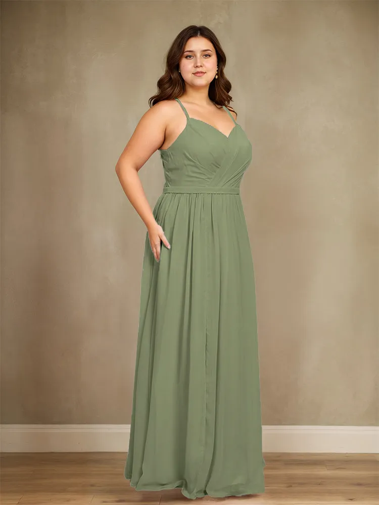 Sweetheart A Line Spaghetti Straps Plus Size Bridesmaid Dresses with Slit