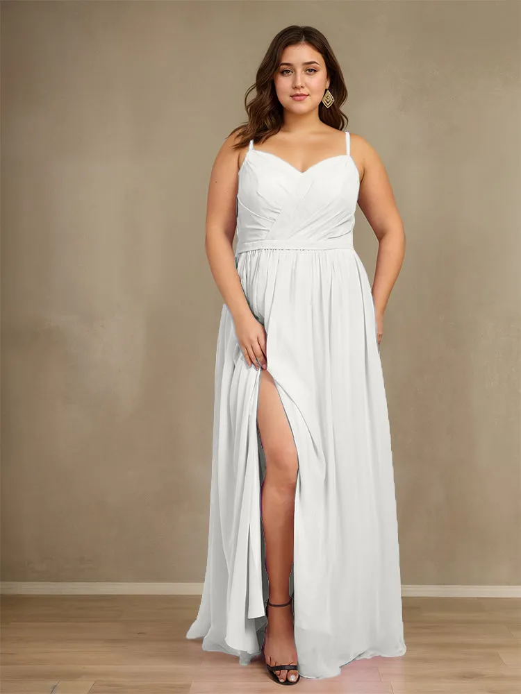 Sweetheart A Line Spaghetti Straps Plus Size Bridesmaid Dresses with Slit