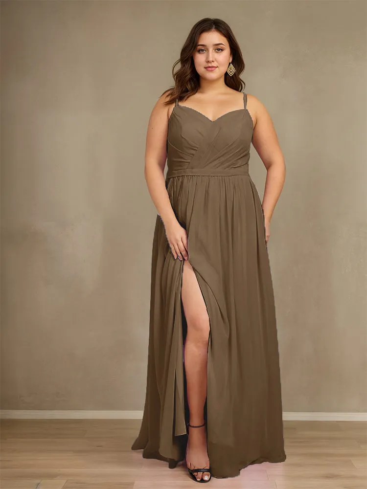 Sweetheart A Line Spaghetti Straps Plus Size Bridesmaid Dresses with Slit