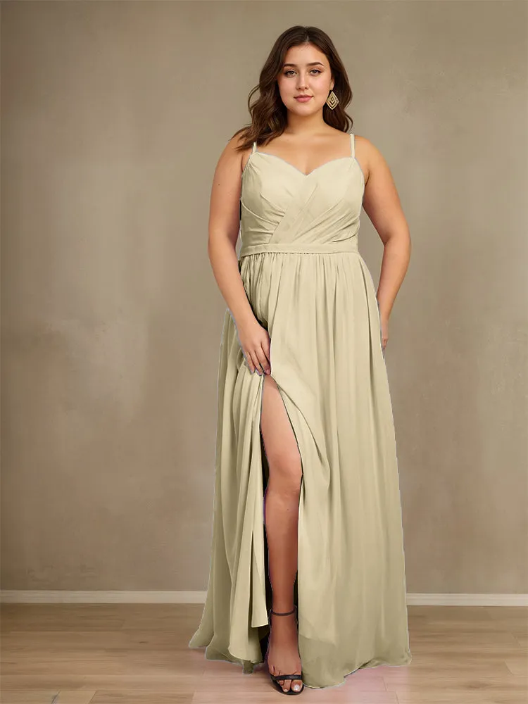 Sweetheart A Line Spaghetti Straps Plus Size Bridesmaid Dresses with Slit