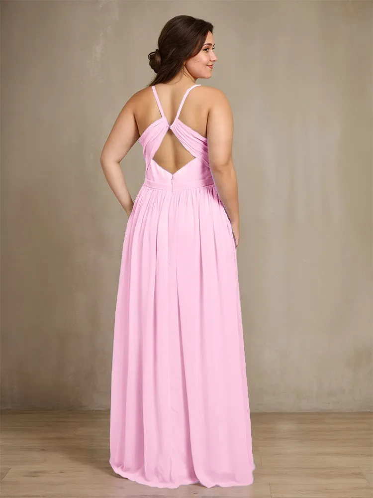 Sweetheart A Line Spaghetti Straps Plus Size Bridesmaid Dresses with Slit