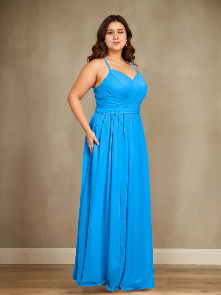 Sweetheart A Line Spaghetti Straps Plus Size Bridesmaid Dresses with Slit