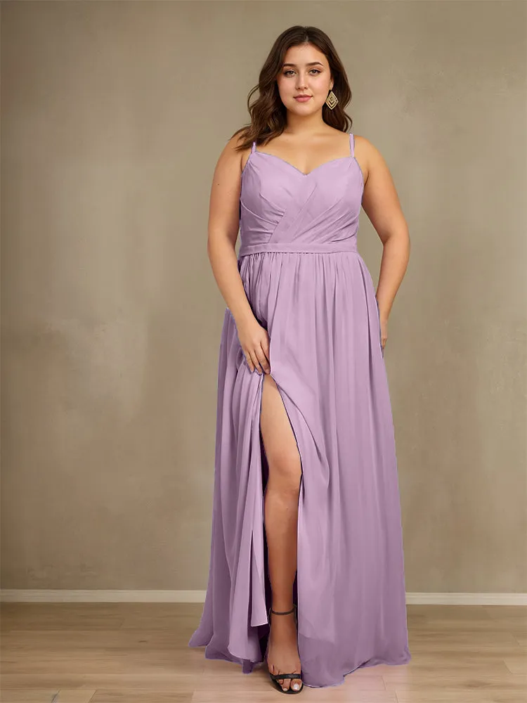 Sweetheart A Line Spaghetti Straps Plus Size Bridesmaid Dresses with Slit