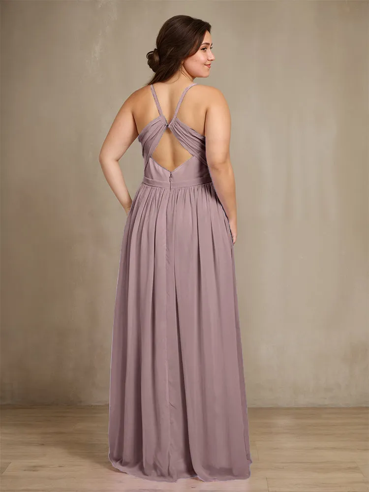 Sweetheart A Line Spaghetti Straps Plus Size Bridesmaid Dresses with Slit
