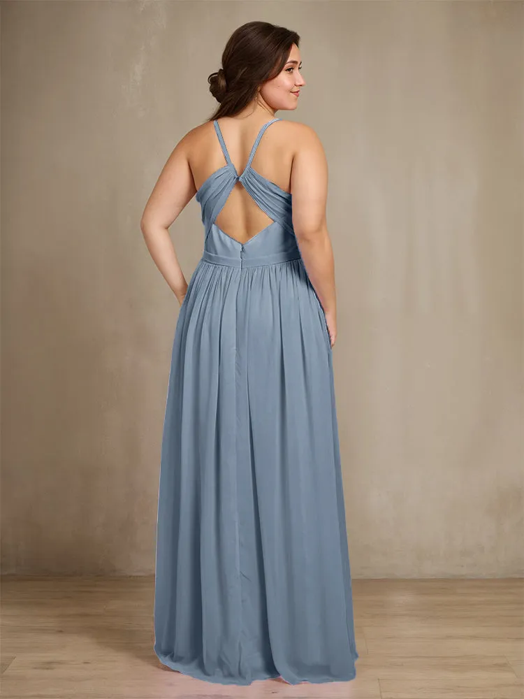 Sweetheart A Line Spaghetti Straps Plus Size Bridesmaid Dresses with Slit