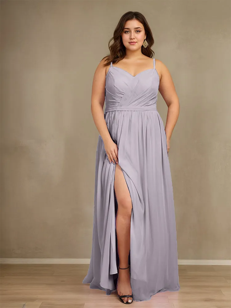 Sweetheart A Line Spaghetti Straps Plus Size Bridesmaid Dresses with Slit