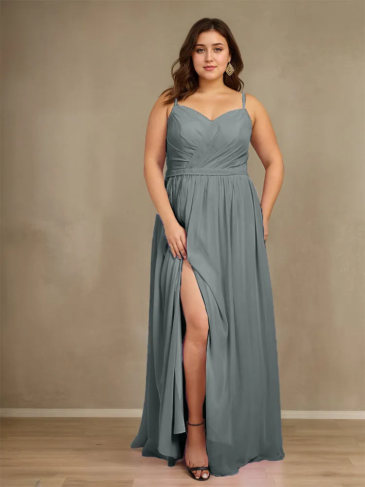 Sweetheart A Line Spaghetti Straps Plus Size Bridesmaid Dresses with Slit