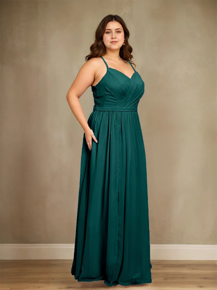 Sweetheart A Line Spaghetti Straps Plus Size Bridesmaid Dresses with Slit