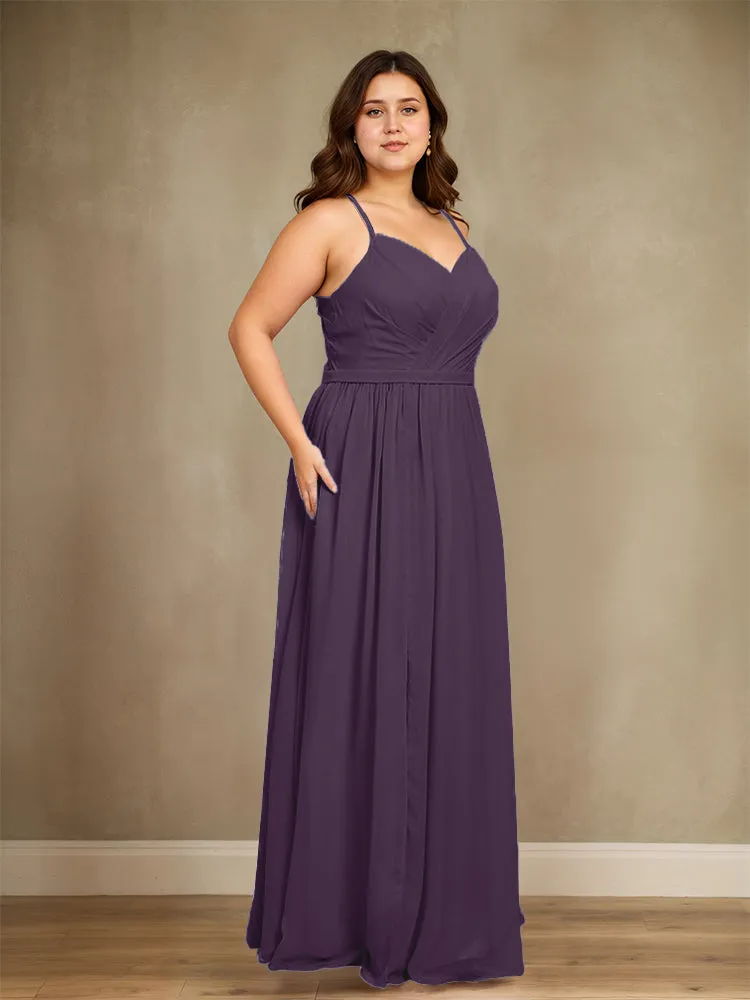 Sweetheart A Line Spaghetti Straps Plus Size Bridesmaid Dresses with Slit