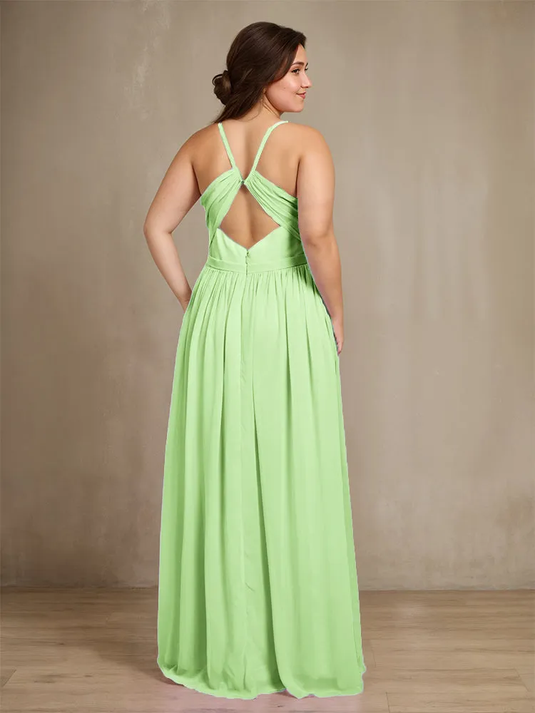 Sweetheart A Line Spaghetti Straps Plus Size Bridesmaid Dresses with Slit