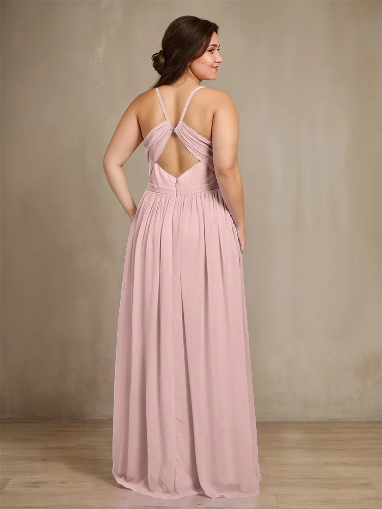 Sweetheart A Line Spaghetti Straps Plus Size Bridesmaid Dresses with Slit