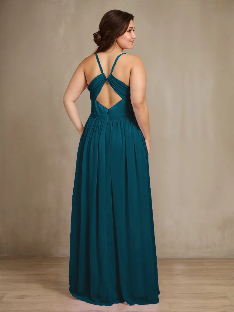 Sweetheart A Line Spaghetti Straps Plus Size Bridesmaid Dresses with Slit