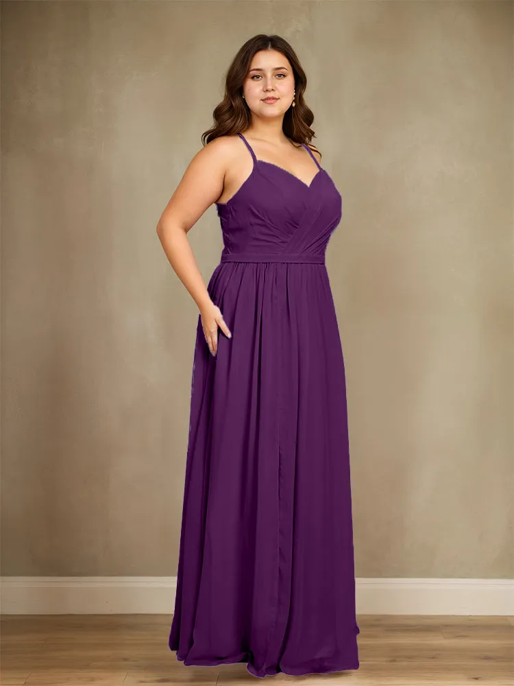Sweetheart A Line Spaghetti Straps Plus Size Bridesmaid Dresses with Slit