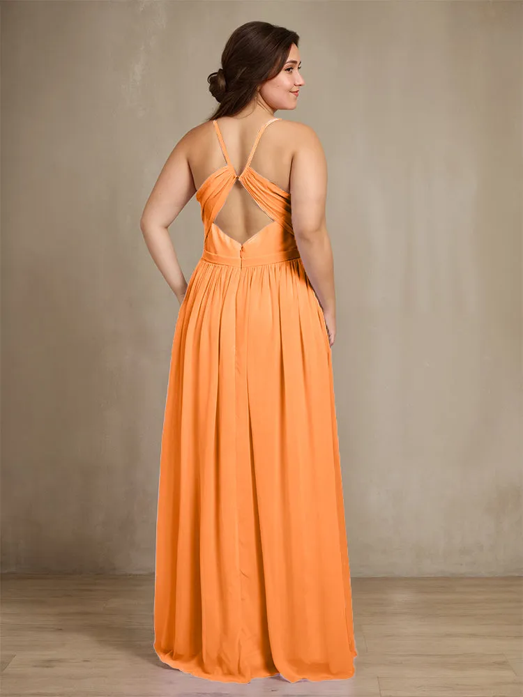 Sweetheart A Line Spaghetti Straps Plus Size Bridesmaid Dresses with Slit