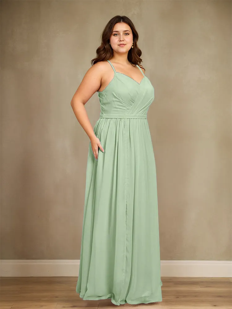 Sweetheart A Line Spaghetti Straps Plus Size Bridesmaid Dresses with Slit