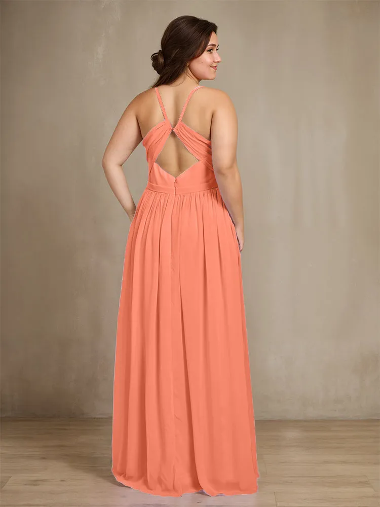 Sweetheart A Line Spaghetti Straps Plus Size Bridesmaid Dresses with Slit