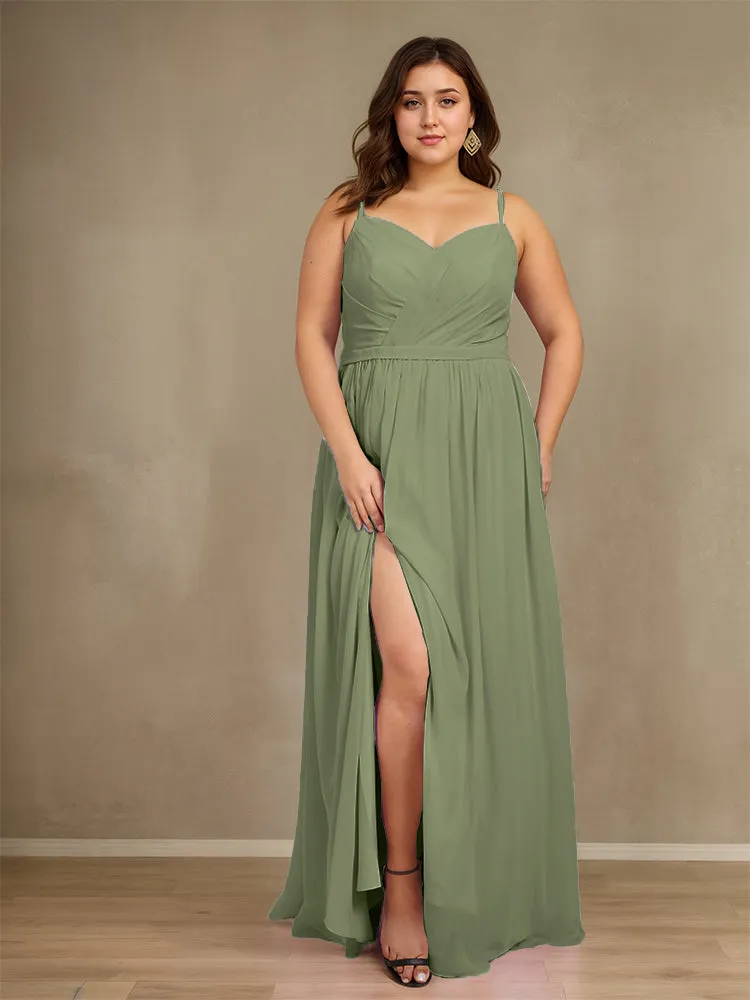 Sweetheart A Line Spaghetti Straps Plus Size Bridesmaid Dresses with Slit
