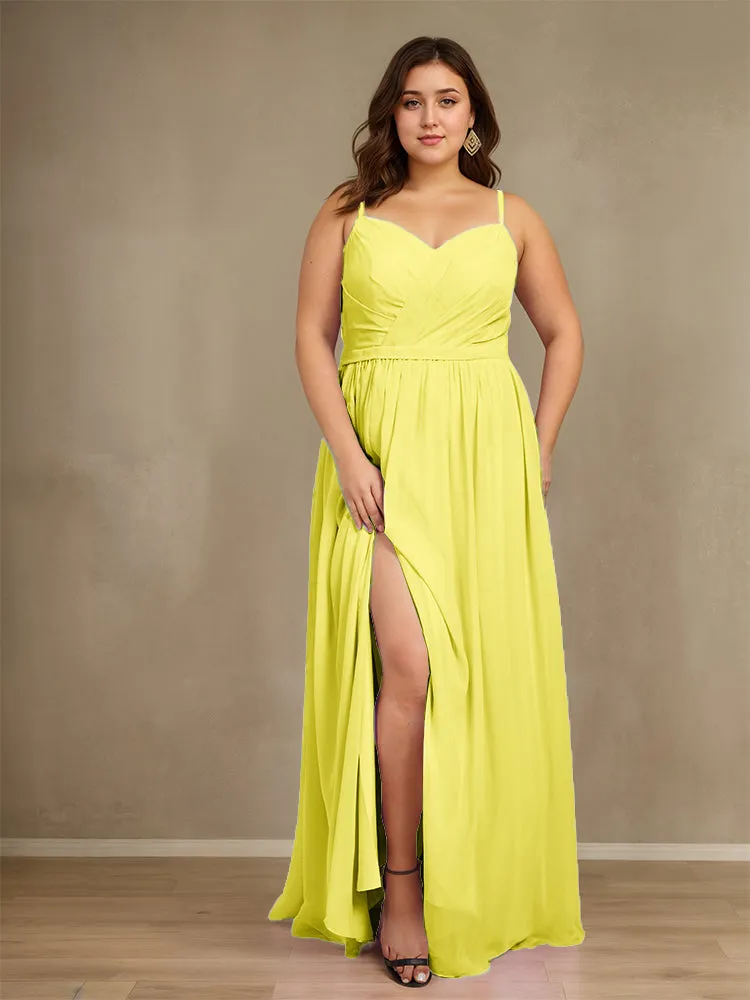 Sweetheart A Line Spaghetti Straps Plus Size Bridesmaid Dresses with Slit