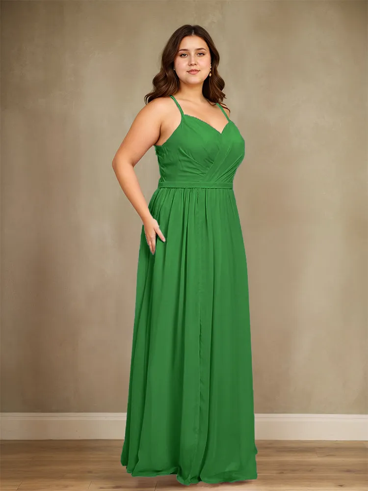 Sweetheart A Line Spaghetti Straps Plus Size Bridesmaid Dresses with Slit