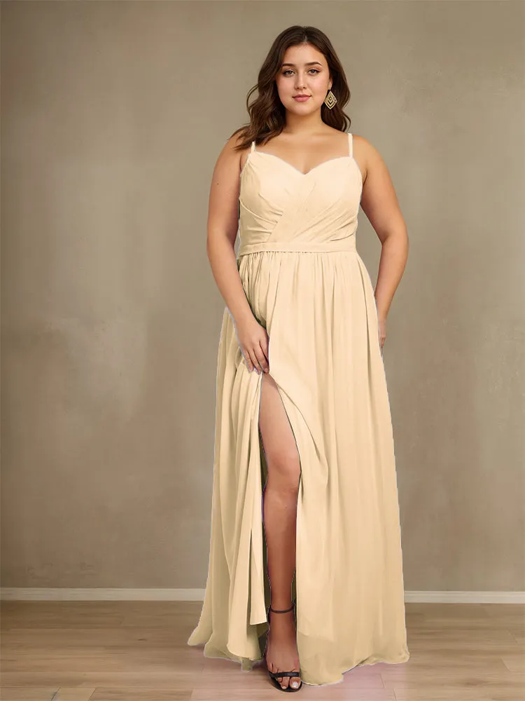 Sweetheart A Line Spaghetti Straps Plus Size Bridesmaid Dresses with Slit