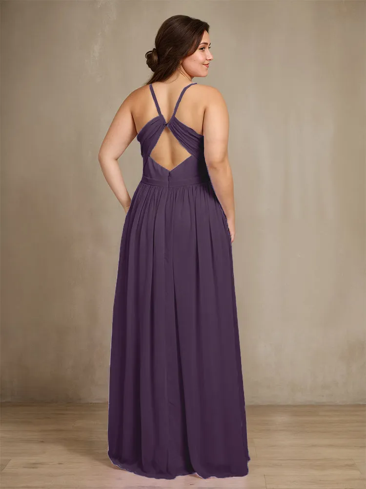 Sweetheart A Line Spaghetti Straps Plus Size Bridesmaid Dresses with Slit