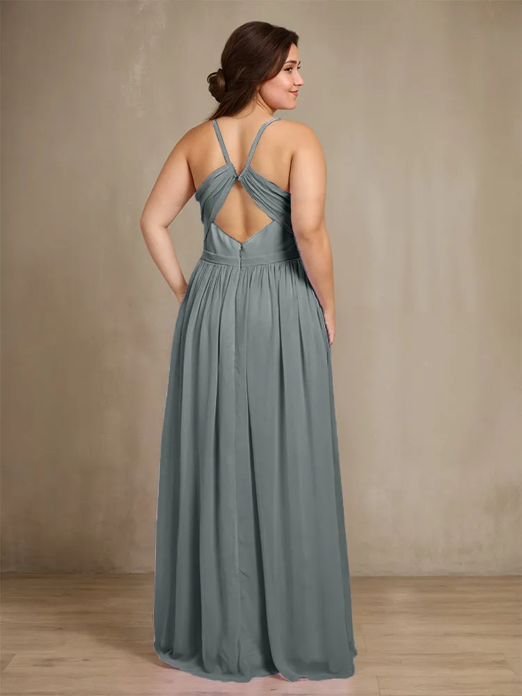 Sweetheart A Line Spaghetti Straps Plus Size Bridesmaid Dresses with Slit