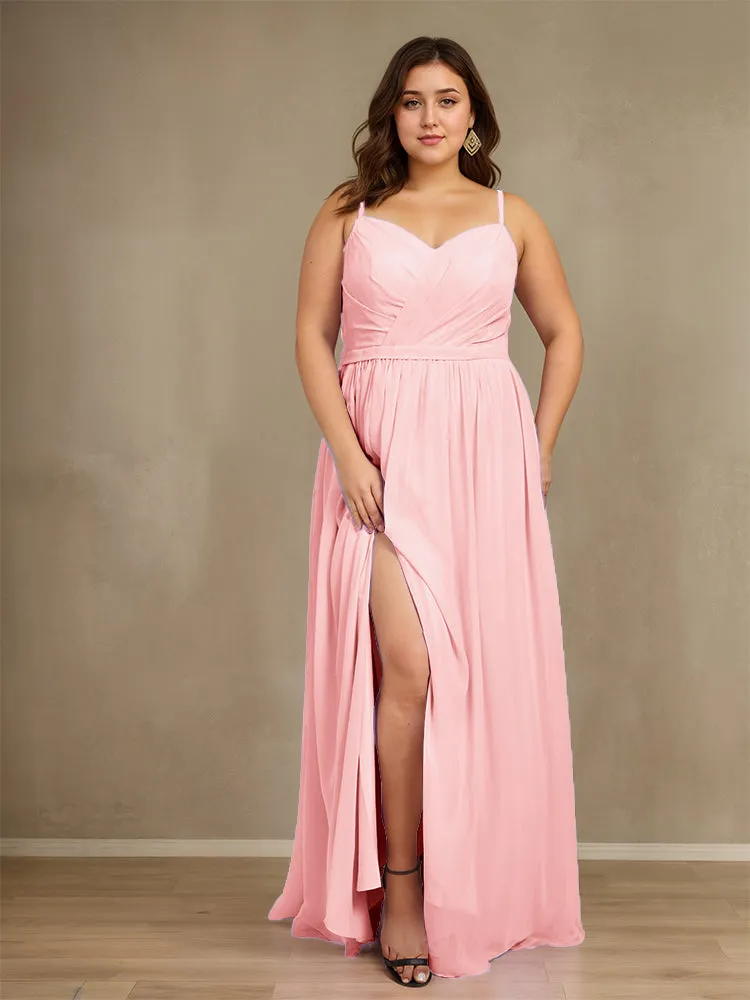 Sweetheart A Line Spaghetti Straps Plus Size Bridesmaid Dresses with Slit