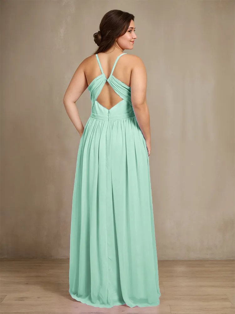 Sweetheart A Line Spaghetti Straps Plus Size Bridesmaid Dresses with Slit