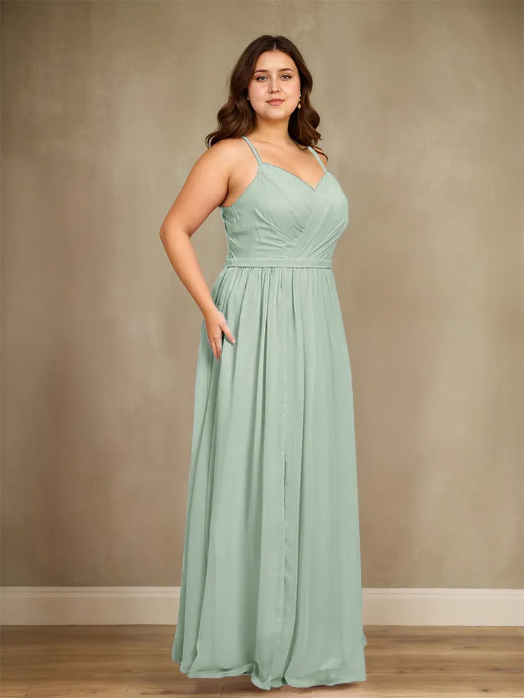 Sweetheart A Line Spaghetti Straps Plus Size Bridesmaid Dresses with Slit