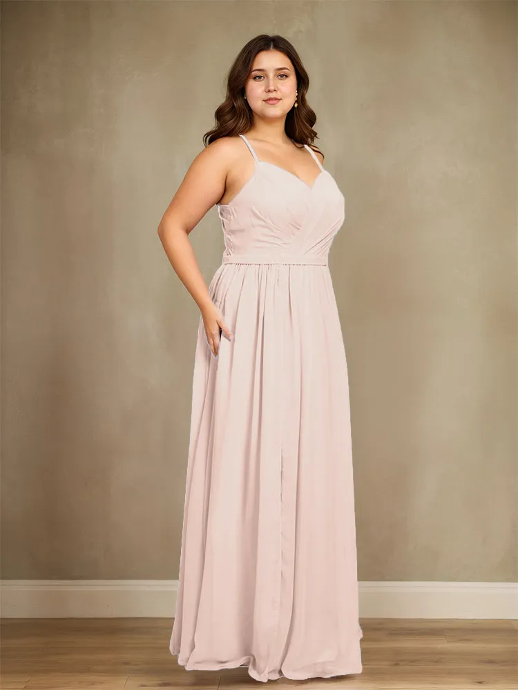 Sweetheart A Line Spaghetti Straps Plus Size Bridesmaid Dresses with Slit