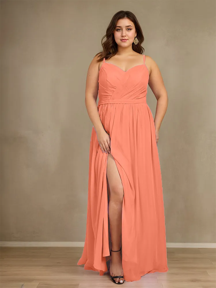 Sweetheart A Line Spaghetti Straps Plus Size Bridesmaid Dresses with Slit