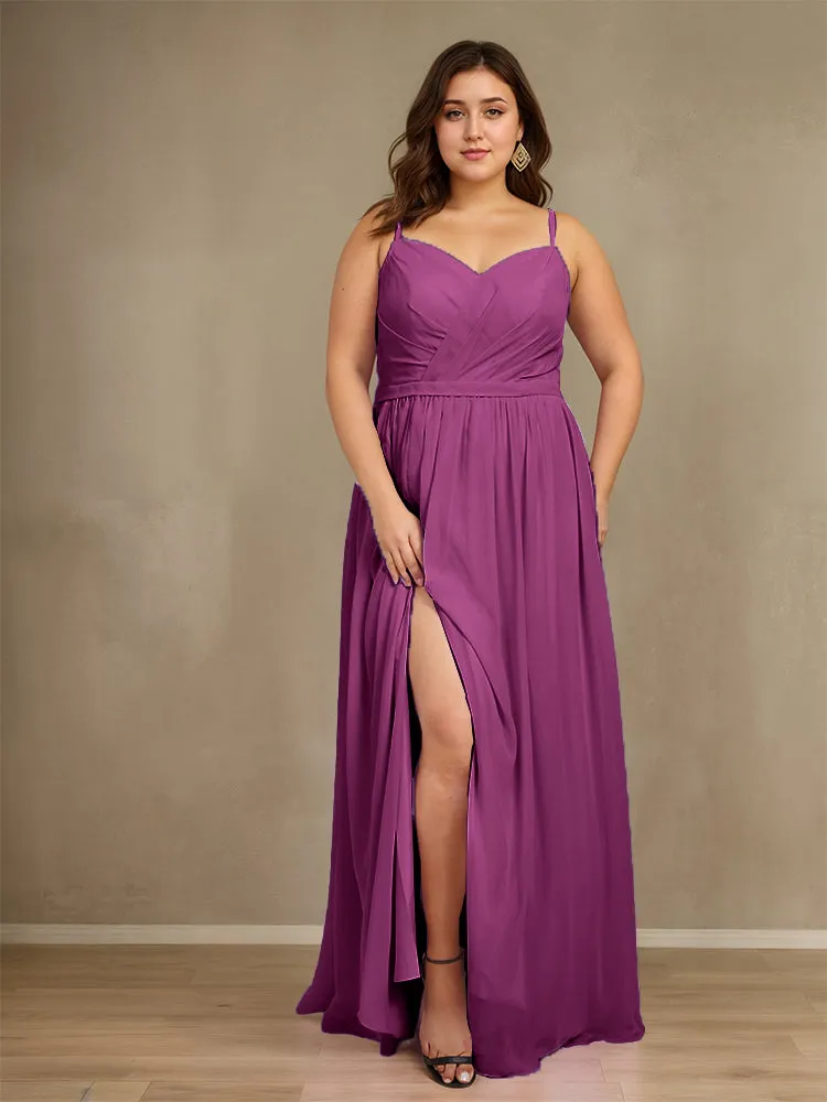 Sweetheart A Line Spaghetti Straps Plus Size Bridesmaid Dresses with Slit