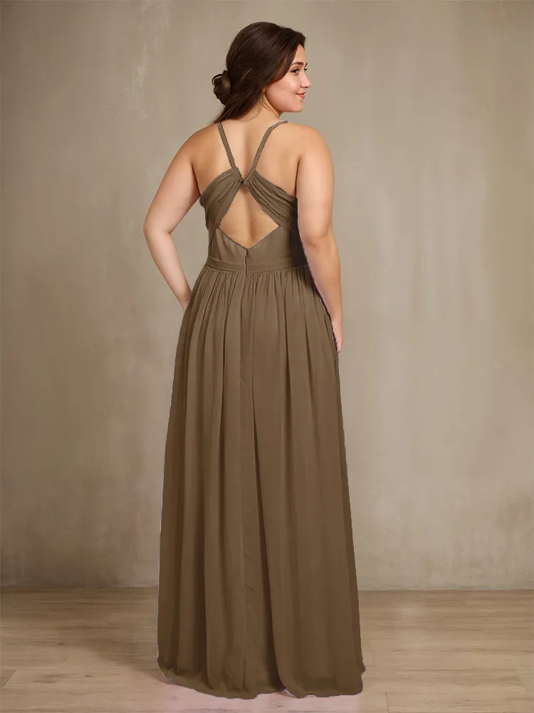 Sweetheart A Line Spaghetti Straps Plus Size Bridesmaid Dresses with Slit