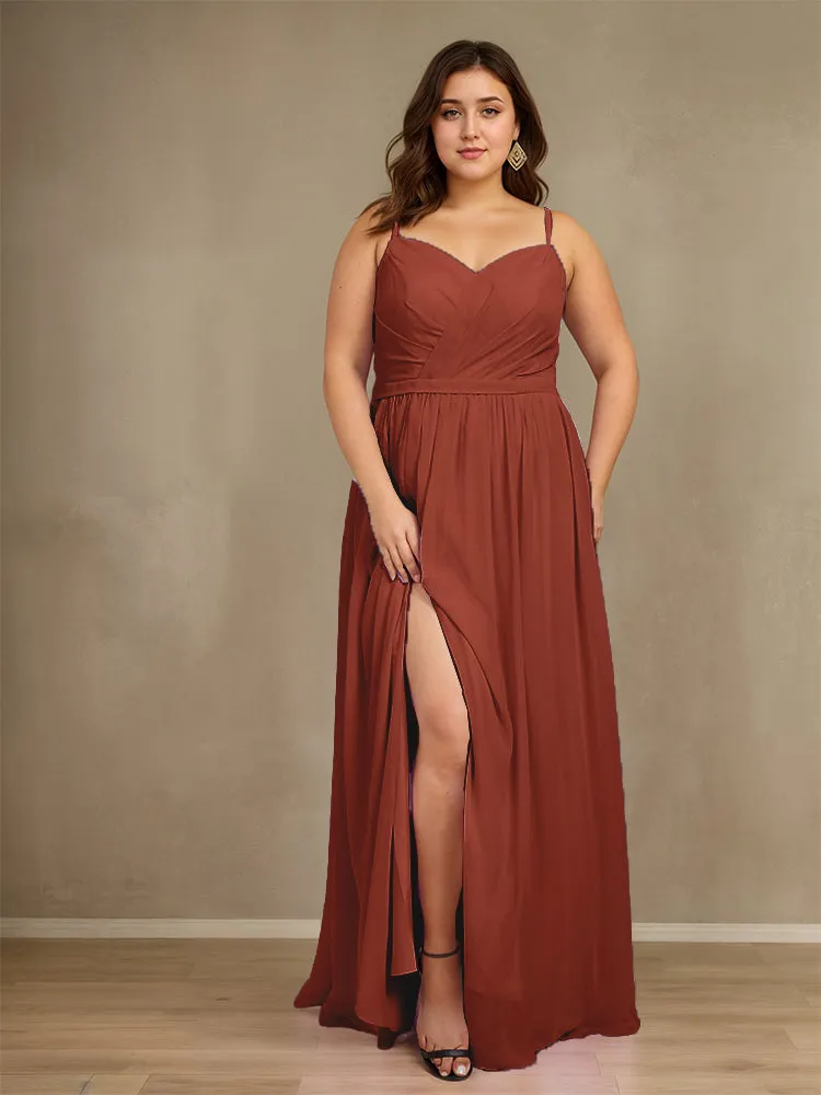 Sweetheart A Line Spaghetti Straps Plus Size Bridesmaid Dresses with Slit