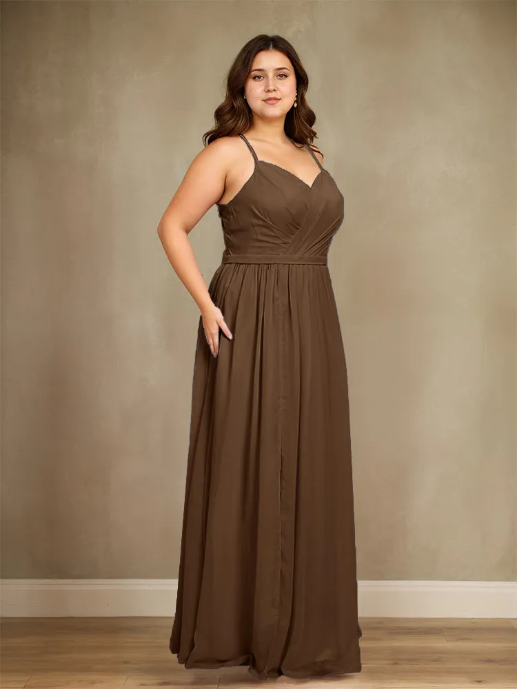 Sweetheart A Line Spaghetti Straps Plus Size Bridesmaid Dresses with Slit
