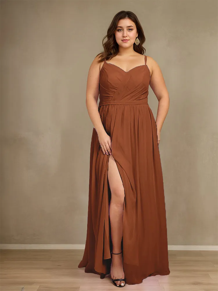 Sweetheart A Line Spaghetti Straps Plus Size Bridesmaid Dresses with Slit