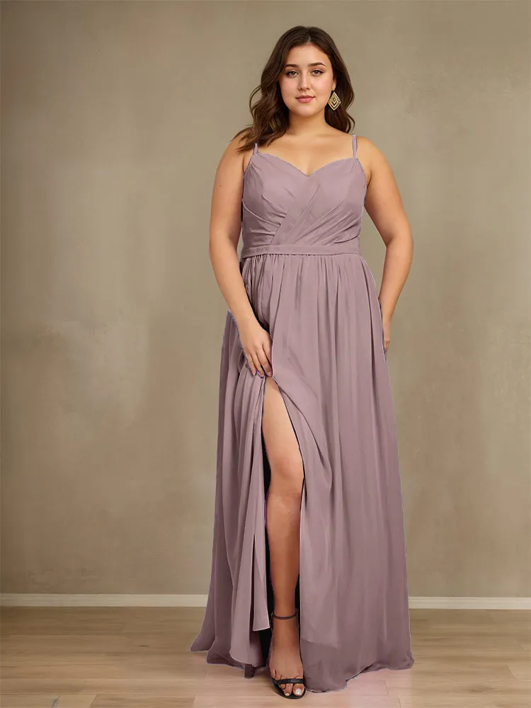 Sweetheart A Line Spaghetti Straps Plus Size Bridesmaid Dresses with Slit
