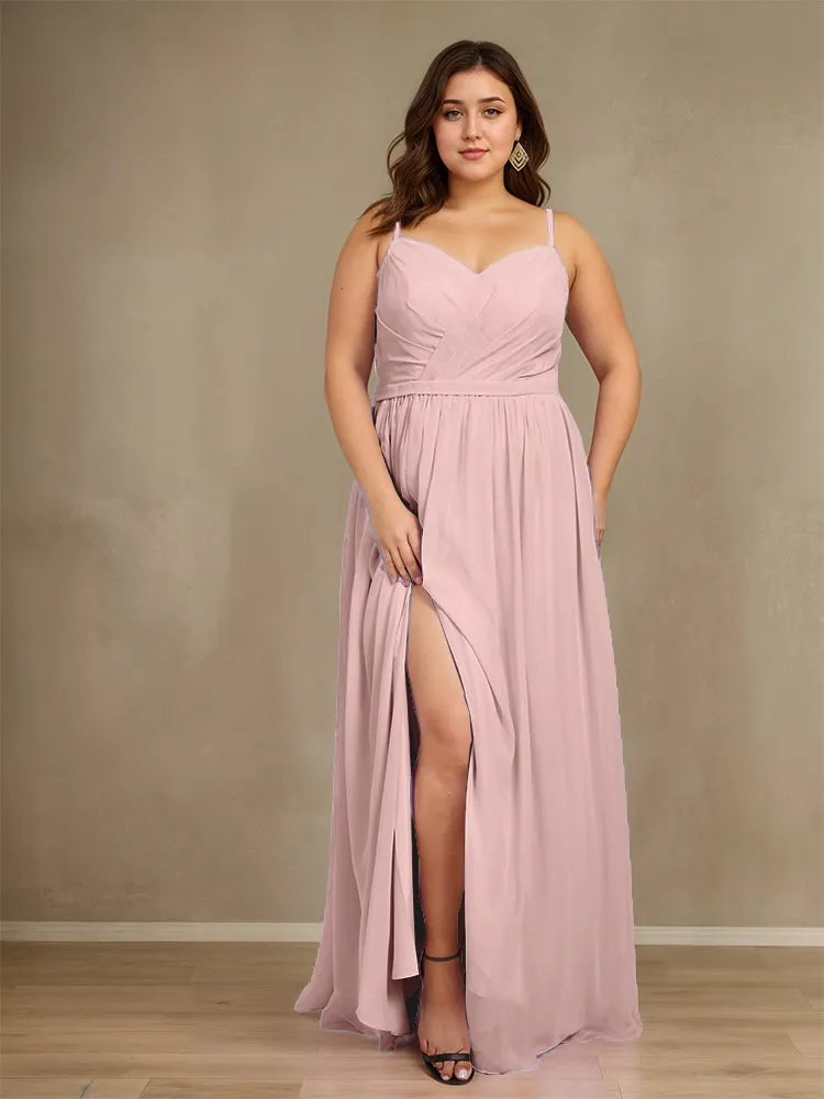 Sweetheart A Line Spaghetti Straps Plus Size Bridesmaid Dresses with Slit