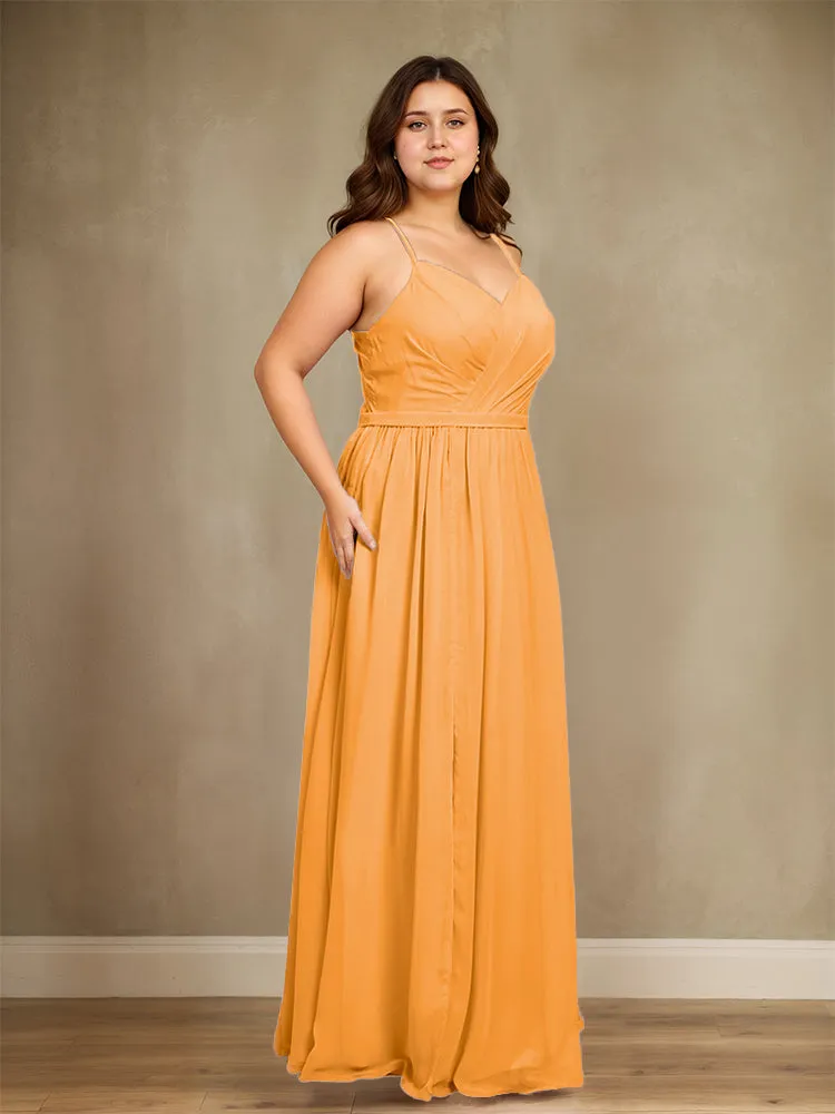 Sweetheart A Line Spaghetti Straps Plus Size Bridesmaid Dresses with Slit