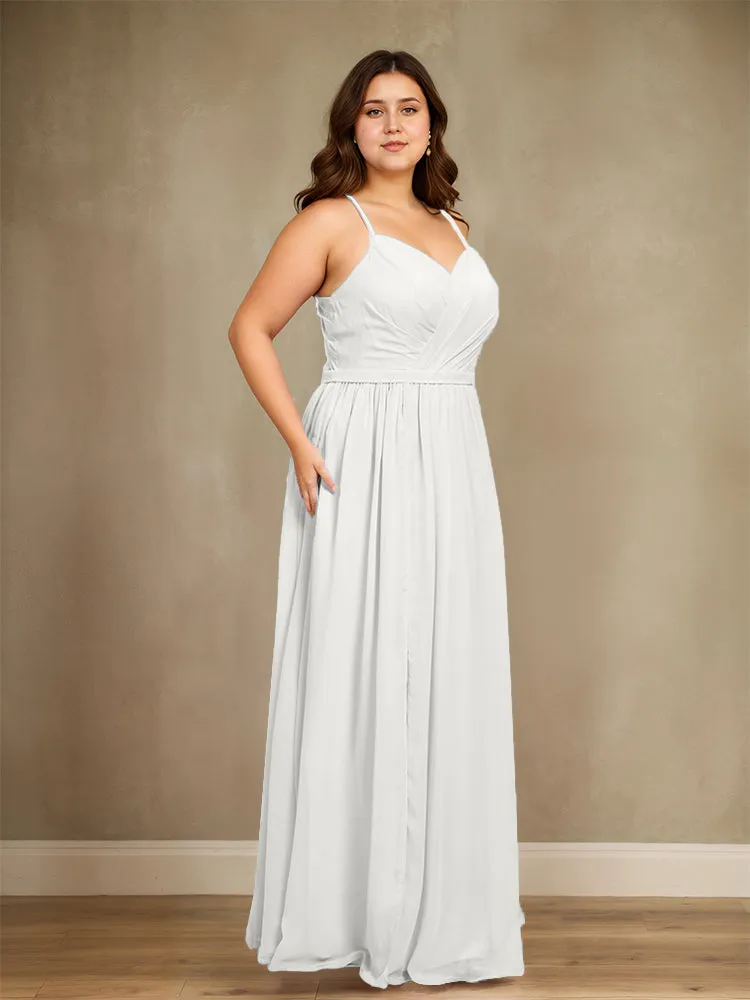 Sweetheart A Line Spaghetti Straps Plus Size Bridesmaid Dresses with Slit